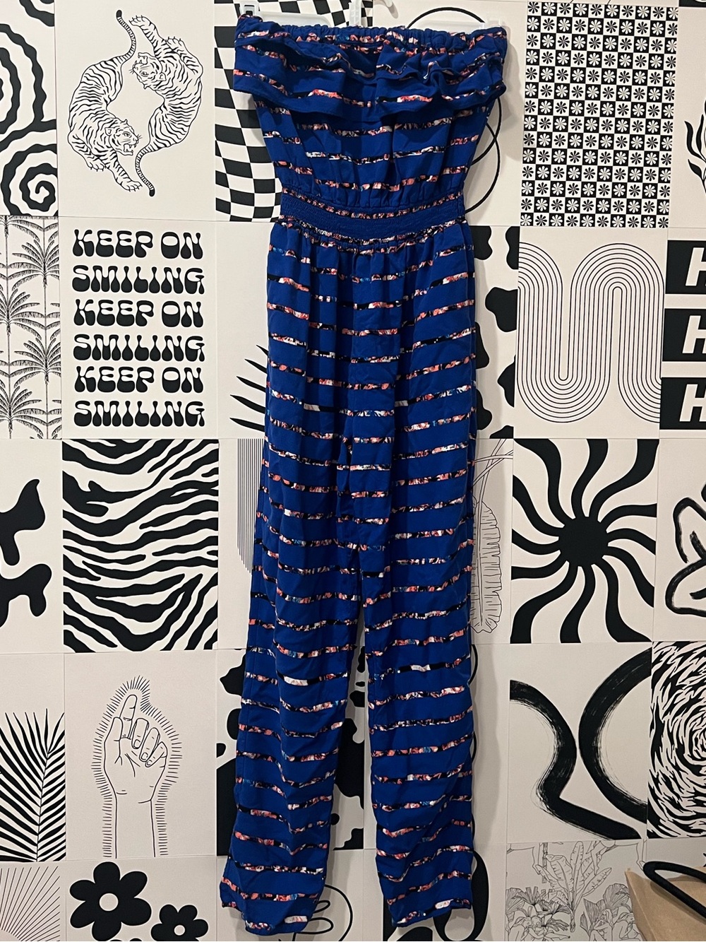 💙Strapless Floral Striped Jumpsuit💙